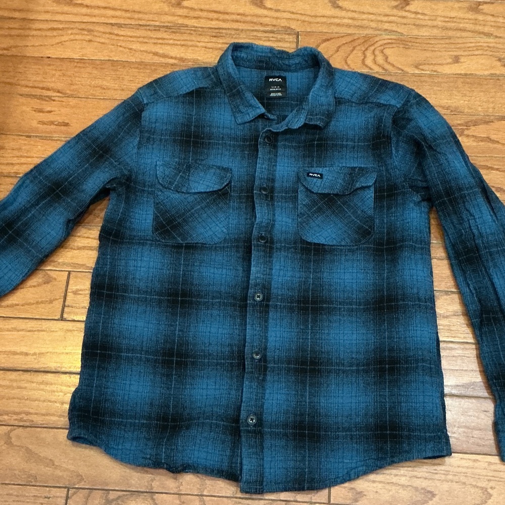 RVCA Teal Checkered Long Sleeve Shirt